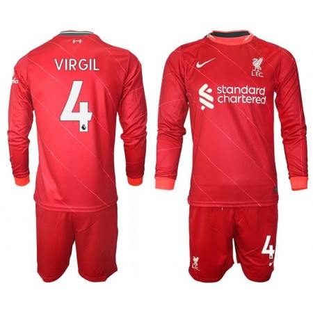 Billiga Fotbollströjor Liverpool VIRGIL 4 Barn Hemma tröja 2021/22 Långärmad